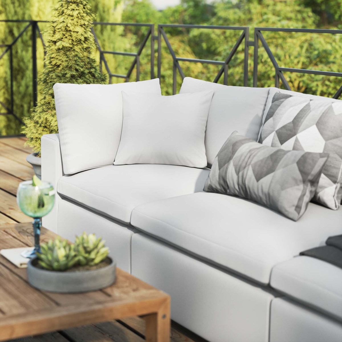 Commix White Overstuffed Outdoor Patio Sofa - Ornate Home