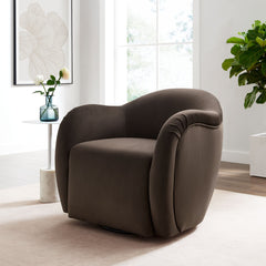 Compose Chocolate Brown Performance Velvet Swivel Armchair - Ornate Home