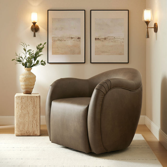Compose Mustard Barrel Vegan Leather Swivel Armchair