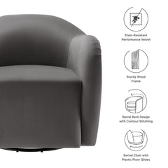 Compose Storm Gray Performance Velvet Swivel Armchair - Ornate Home