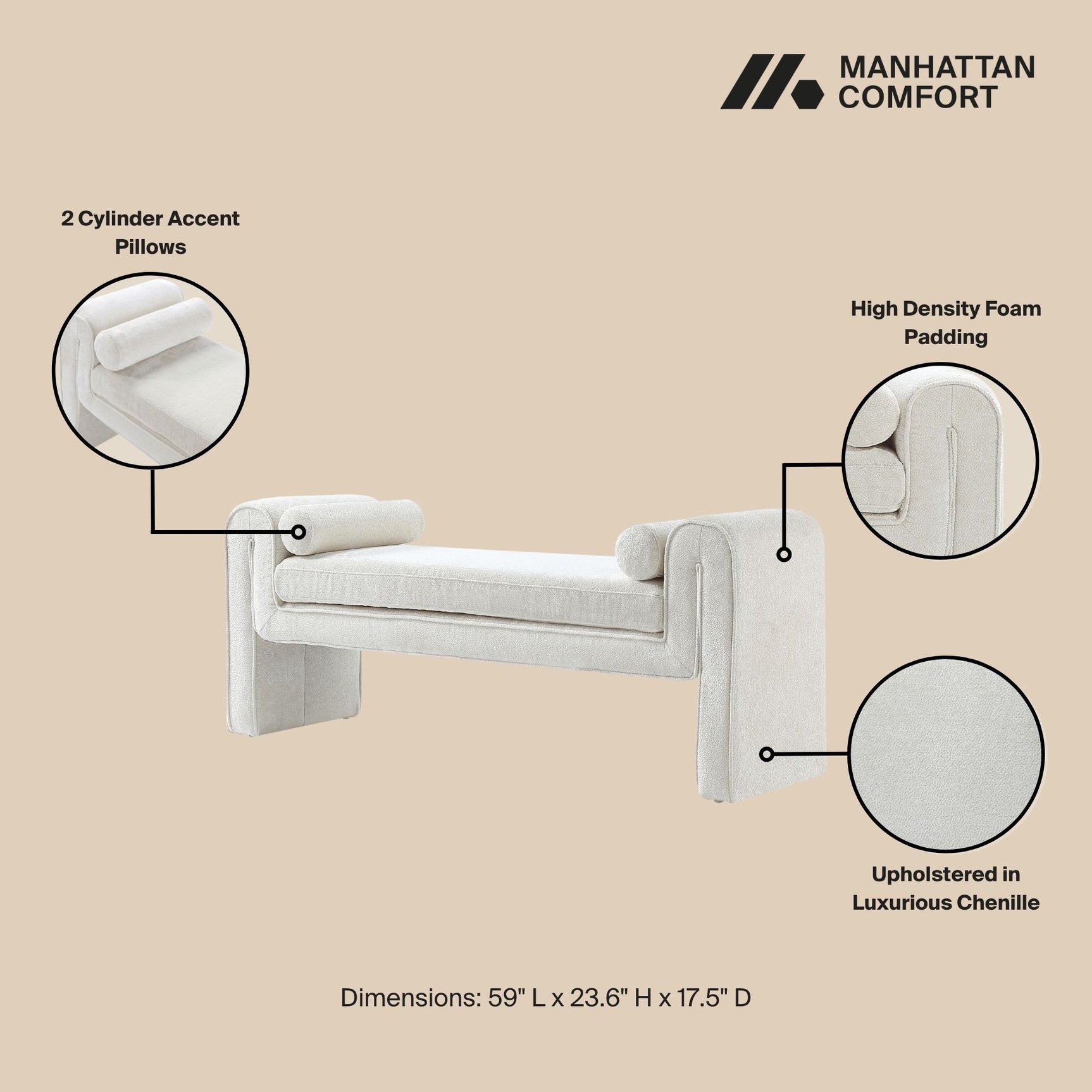 Concord Bench in Ivory - Ornate Home