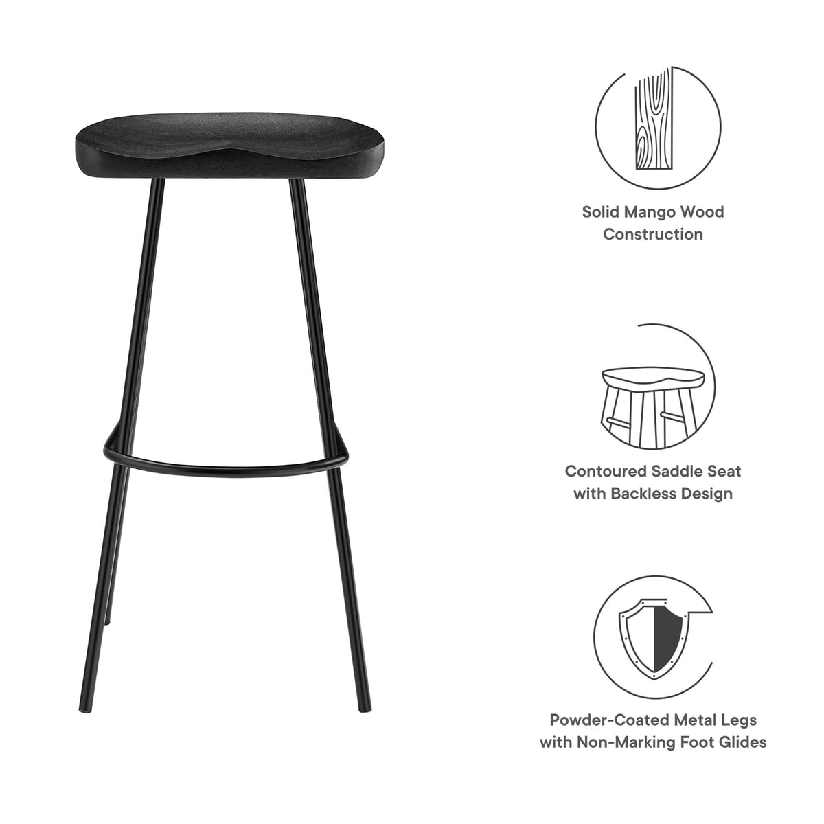 Concord Black Backless Wood Bar Stools (Set of 2) - Ornate Home