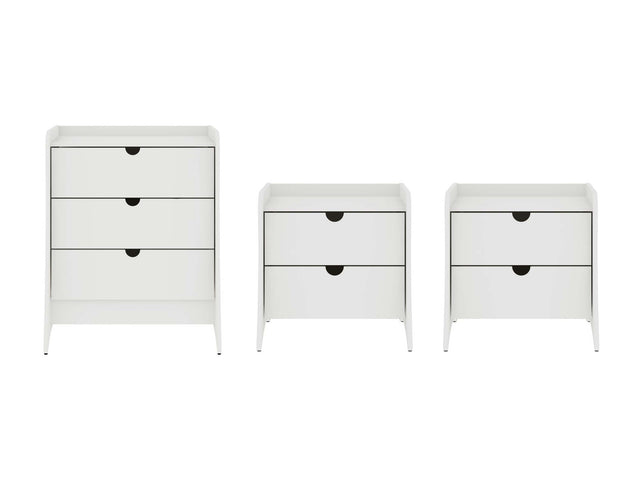 Coney 3-Piece Dresser and 2 Nightstands in White - Ornate Home