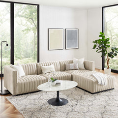 Conjure Black/Beige 4-Piece Channel Tufted Upholstered Fabric Sectional Sofa - Ornate Home