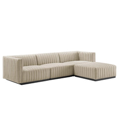 Conjure Black/Beige 4-Piece Channel Tufted Upholstered Fabric Sectional Sofa - Ornate Home