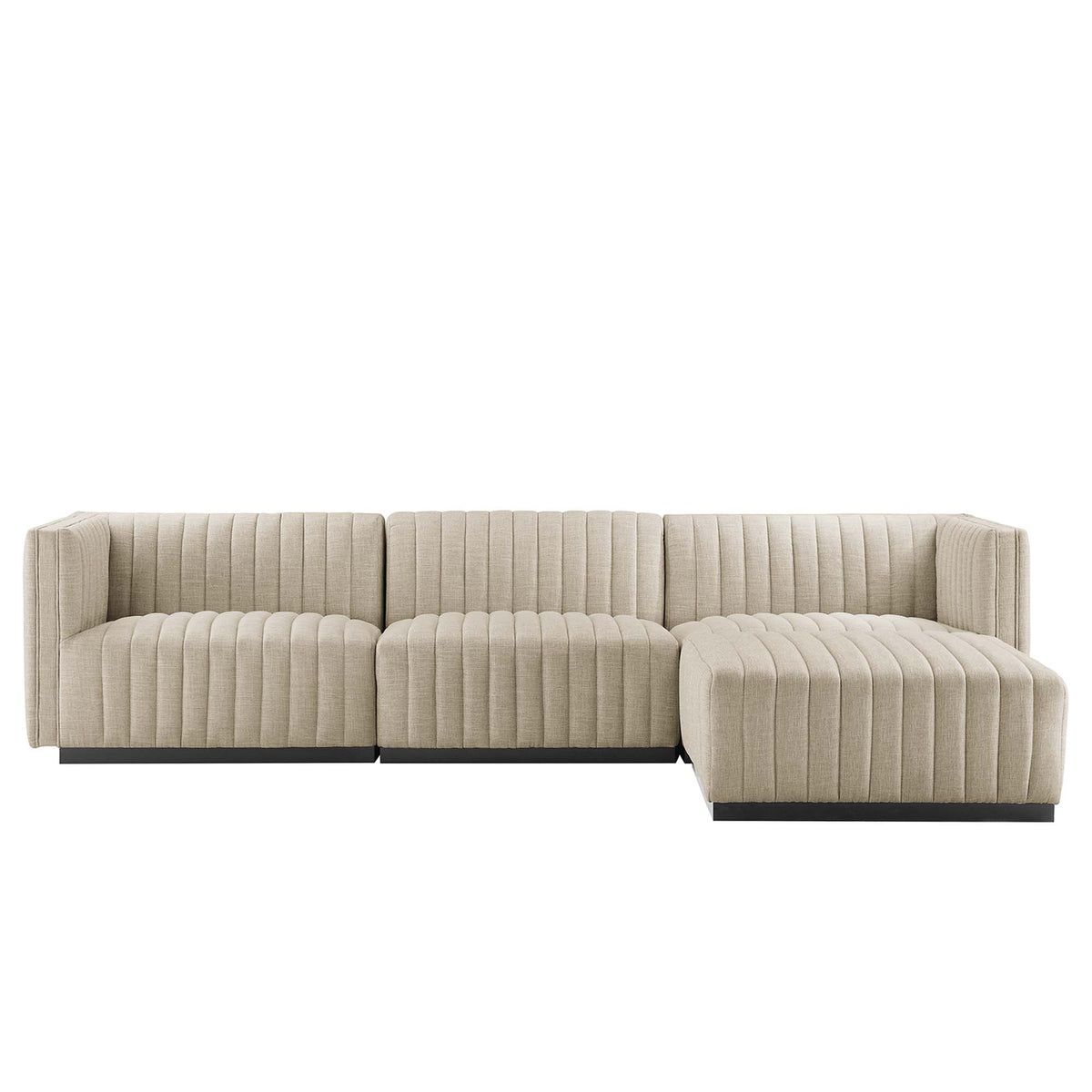 Conjure Black/Beige 4-Piece Channel Tufted Upholstered Fabric Sectional Sofa - Ornate Home