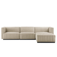 Conjure Black/Beige 4-Piece Channel Tufted Upholstered Fabric Sectional Sofa - Ornate Home