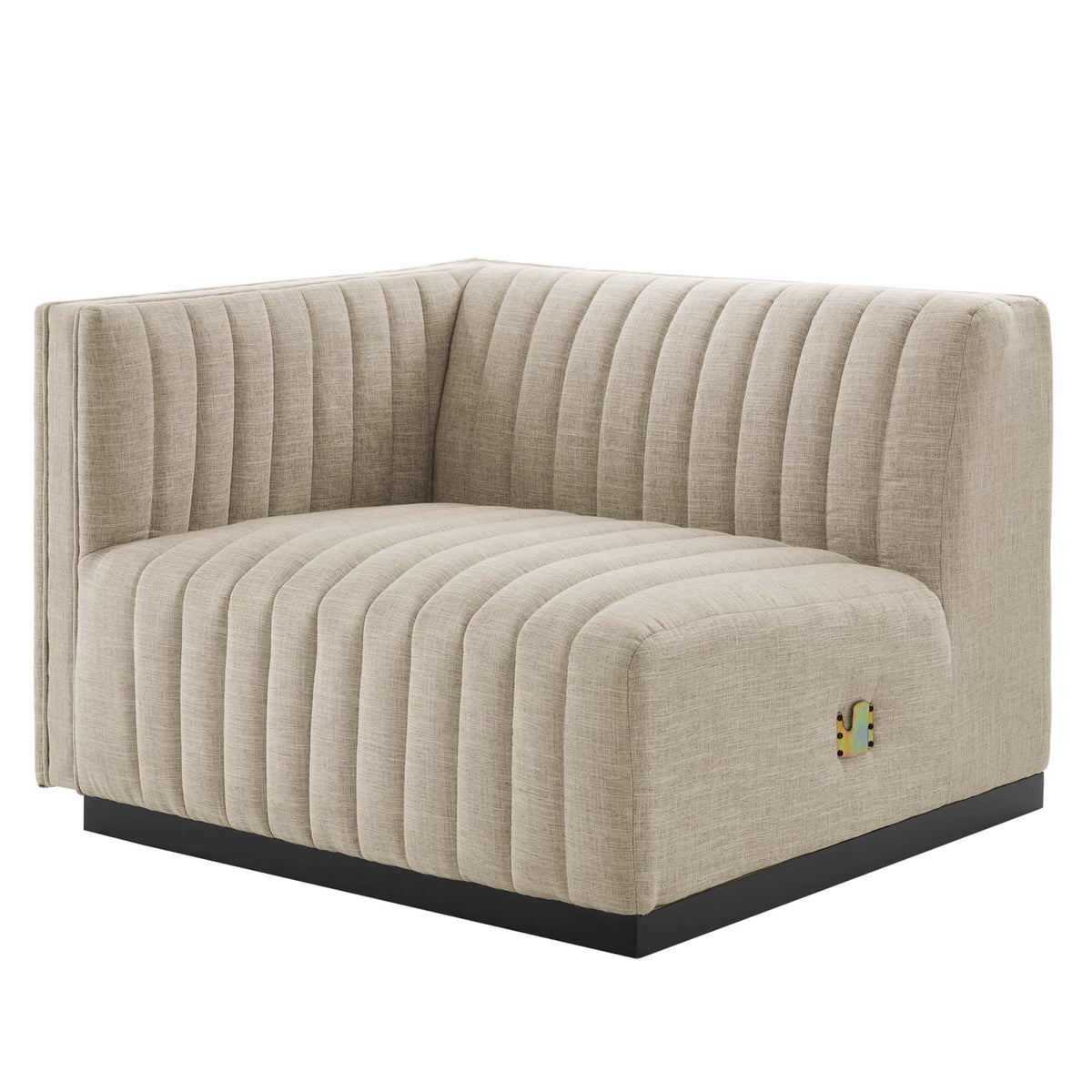 Conjure Black/Beige 4-Piece Channel Tufted Upholstered Fabric Sectional Sofa - Ornate Home