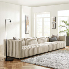 Conjure Black/Beige 4-Piece Channel Tufted Upholstered Fabric Sofa - Ornate Home