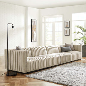 Conjure Black/Beige 4-Piece Channel Tufted Upholstered Fabric Sofa - Ornate Home