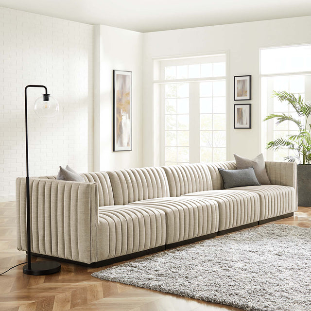 Conjure Black/Beige 4-Piece Channel Tufted Upholstered Fabric Sofa - Ornate Home