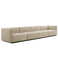 Conjure Black/Beige 4-Piece Channel Tufted Upholstered Fabric Sofa - Ornate Home