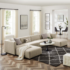 Conjure Black/Beige 6-Piece Channel Tufted Upholstered Fabric Sectional Sofa - Ornate Home