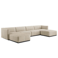 Conjure Black/Beige 6-Piece Channel Tufted Upholstered Fabric Sectional Sofa - Ornate Home