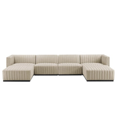 Conjure Black/Beige 6-Piece Channel Tufted Upholstered Fabric Sectional Sofa - Ornate Home
