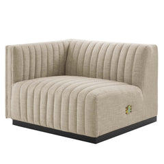 Conjure Black/Beige 6-Piece Channel Tufted Upholstered Fabric Sectional Sofa - Ornate Home
