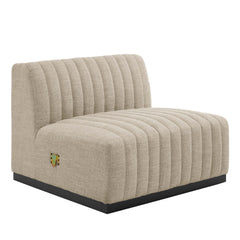 Conjure Black/Beige 6-Piece Channel Tufted Upholstered Fabric Sectional Sofa - Ornate Home