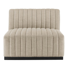 Conjure Black/Beige 6-Piece Channel Tufted Upholstered Fabric Sectional Sofa - Ornate Home
