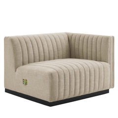 Conjure Black/Beige 6-Piece Channel Tufted Upholstered Fabric Sectional Sofa - Ornate Home