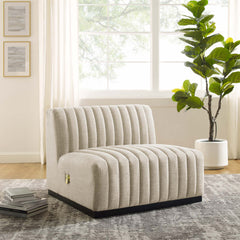 Conjure Black/Beige Channel Tufted Upholstered Fabric Armless Chair - Ornate Home