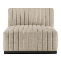 Conjure Black/Beige Channel Tufted Upholstered Fabric Armless Chair - Ornate Home