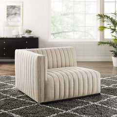Conjure Black/Beige Channel Tufted Upholstered Fabric Left-Arm Chair - Ornate Home