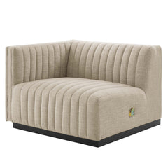 Conjure Black/Beige Channel Tufted Upholstered Fabric Left-Arm Chair - Ornate Home