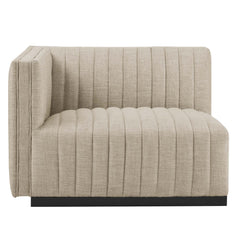 Conjure Black/Beige Channel Tufted Upholstered Fabric Left-Arm Chair - Ornate Home