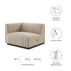 Conjure Black/Beige Channel Tufted Upholstered Fabric Left-Arm Chair - Ornate Home