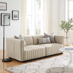 Conjure Black/Beige Channel Tufted Upholstered Fabric Loveseat - Ornate Home