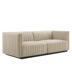 Conjure Black/Beige Channel Tufted Upholstered Fabric Loveseat - Ornate Home