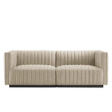 Conjure Black/Beige Channel Tufted Upholstered Fabric Loveseat - Ornate Home