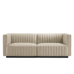 Conjure Black/Beige Channel Tufted Upholstered Fabric Loveseat - Ornate Home
