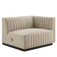 Conjure Black/Beige Channel Tufted Upholstered Fabric Loveseat - Ornate Home