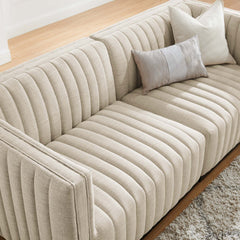 Conjure Black/Beige Channel Tufted Upholstered Fabric Loveseat - Ornate Home