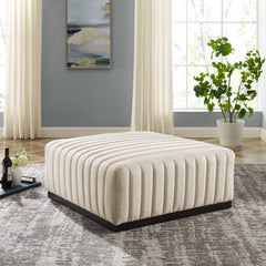 Conjure Black/Beige Channel Tufted Upholstered Fabric Ottoman - Ornate Home