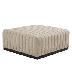 Conjure Black/Beige Channel Tufted Upholstered Fabric Ottoman - Ornate Home