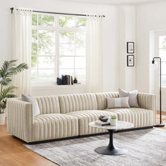Conjure Black/Beige Channel Tufted Upholstered Fabric Sofa - Ornate Home