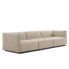 Conjure Black/Beige Channel Tufted Upholstered Fabric Sofa - Ornate Home
