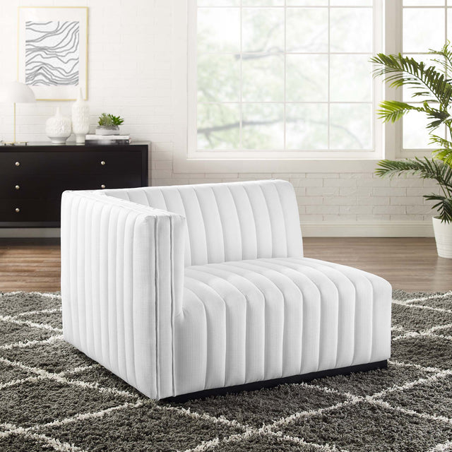 Conjure Black/White Channel Tufted Upholstered Fabric Left-Arm Chair - Ornate Home
