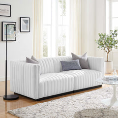 Conjure Black/White Channel Tufted Upholstered Fabric Loveseat - Ornate Home