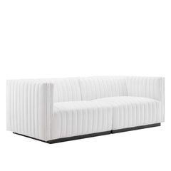 Conjure Black/White Channel Tufted Upholstered Fabric Loveseat - Ornate Home