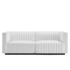 Conjure Black/White Channel Tufted Upholstered Fabric Loveseat - Ornate Home