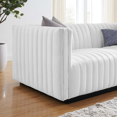 Conjure Black/White Channel Tufted Upholstered Fabric Loveseat - Ornate Home