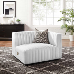 Conjure Black/White Channel Tufted Upholstered Fabric Right-Arm Chair - Ornate Home