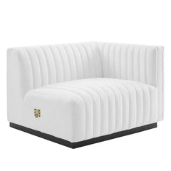 Conjure Black/White Channel Tufted Upholstered Fabric Right-Arm Chair - Ornate Home