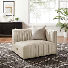 Conjure BlackBeige Channel Tufted Upholstered Fabric Right-Arm Chair - Ornate Home