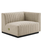 Conjure BlackBeige Channel Tufted Upholstered Fabric Right-Arm Chair - Ornate Home