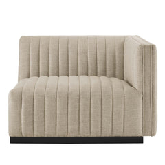 Conjure BlackBeige Channel Tufted Upholstered Fabric Right-Arm Chair - Ornate Home