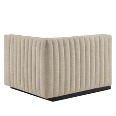 Conjure BlackBeige Channel Tufted Upholstered Fabric Right-Arm Chair - Ornate Home